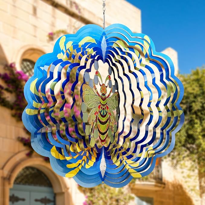 Bee Wind Spinners 3D Hanging Wind Spinner Bee Ornament Gifts for Women Mom Grandma,12inch Metal Spring Wind Kinetic Sculpture for Outdoor&Indoor Decor, Yard Art, Garden Decoration