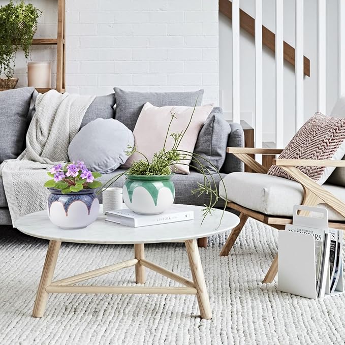 African Violet Pots, 6 inch Ceramic Easy Self Watering Plant Pot for Busy Plant Lovers, Automatically Absorb Appropriate Amount of Water, Flower Pot Indoor-Plants Not Included(Green)