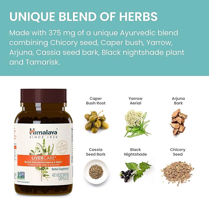 Himalaya LiverCare Herbal Supplement, Liver Cleanse 375 mg, 90 Capsules, 45 Day