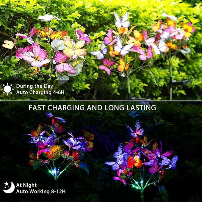 Solar Garden Lights Outdoor Waterproof Decorative Solar Lights Outdoor 8 Pack with 176 LED 136 Butterfly Flower Garden Decor Yard Decorations Patio Lawn, Gifts for Mother's Day Mom Women