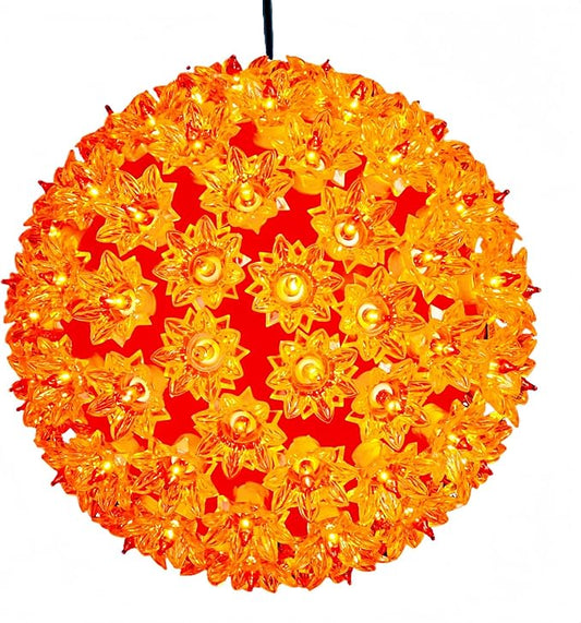 7.5" Orange Sphere Light, Commercial Grade and UL Certified 100 Lit Orange Hanging Sphere, for Indoor and Outdoor Christmas, Easter, Porch, Patio.