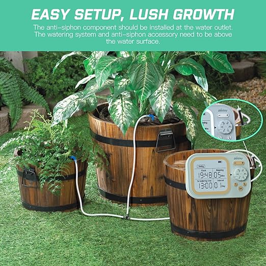 Automatic Plant Waterer Indoor Self Watering System for 15 Potted Plants, Auto Drip Irrigation Kit Programmable Water Timer with Smart Humidity Detection, Green