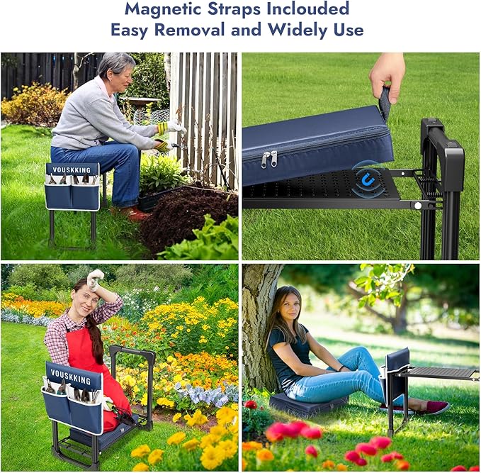 Foldable Garden Kneeler and Seat, Patented Thicker Wider Softer Kneeling Pad with Magnetic Stripe, 350lbs Heavy Duty Durable Garden Stool with Tool Bag, Gardening Gift for Women and Men