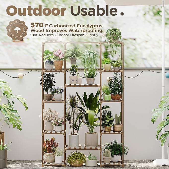 Bamworld 62.2'' Tall Plant Stand Indoor Large Plant Shelf for Multiple Plants Wood Flower Stand Outdoor Hanging Plant Rack for Living Room Garden Balcony Home Decor