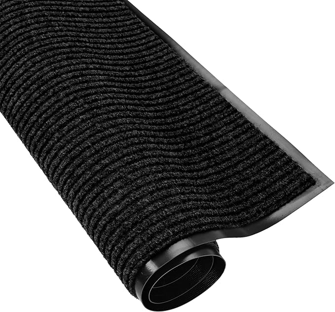 fani Heavy Duty Large Outdoor Indoor Entrance Black Doormat Waterproof Low Profile Entrance Rug Front Door Mat Patio Anti-Skid Rubber Back, 48x72 inch (Black)