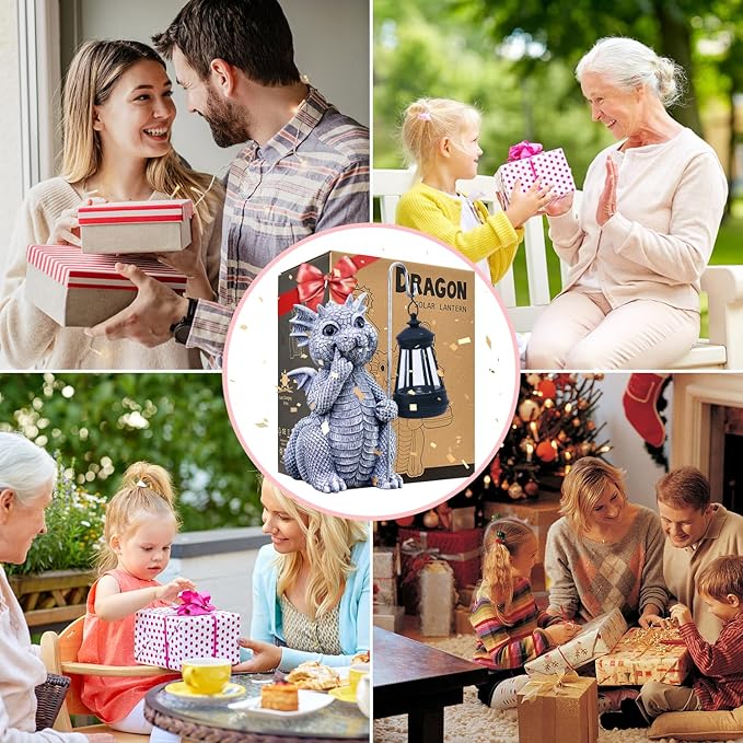 Goodeco Dragon Garden Statue Outdoor with Solar Lantern - Resin Dragon Decor for Garden, Patio, and Yard - 8.3 inches Dragon Gifts & Decorations (Dragon)