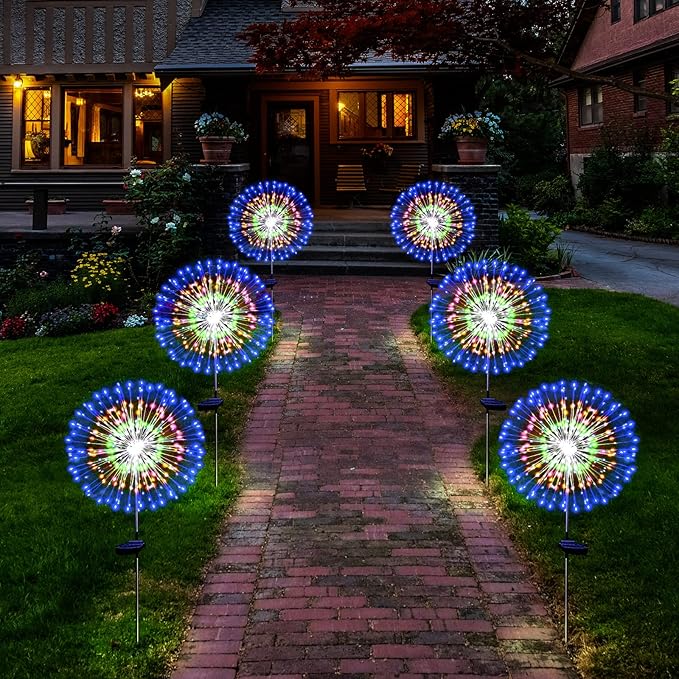 Solar Garden Firework Lights Outdoor Waterproof 2 Pack Solar Powered Art Stake Twinkle Lighting Outside Solar Lights Upgrad 180 LED Sparklers Lights for Yard Party Decorations (Colorful)