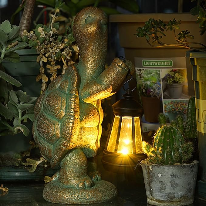 Turtle Solar Powered Outdoor Garden Statue, Resin Turtle Statue with Solar Light Lantern, Decorative Lawn, Yard Outdoor Turtle Decoration. Unique Home Decoration, Gifts for Women