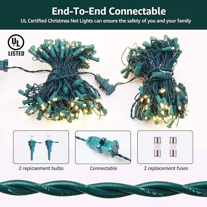 Led Christmas Net Lights Outdoor Christmas Decorations 120Led 6Ftx4Ft Connectable Waterptoof Mesh Net Lights for Trees Bushes Wedding Garden Outdoor Christmas Decorations WarmWhite