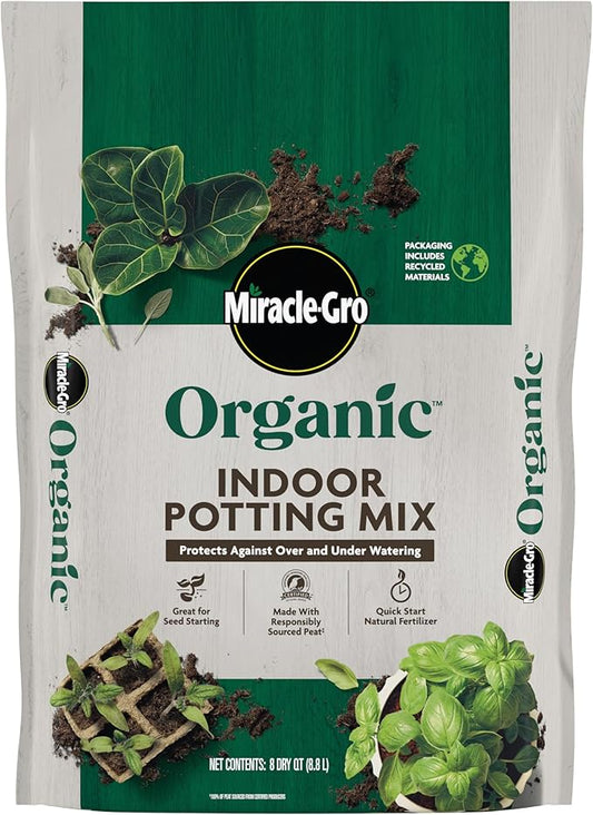 Miracle-Gro Organic Indoor Potting Mix, Protects Against Over and Under Watering, for Indoor Container Plants, Houseplants and Starter Plants, OMRI Listed, 8 qt.