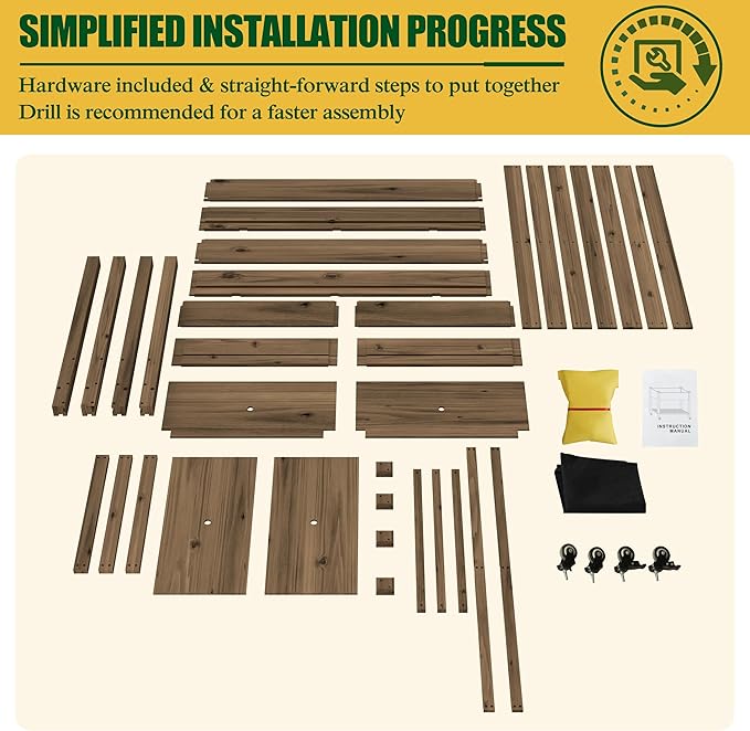 MUPATER 4x2FT Raised Garden Bed, Planter Box with Four Wheels and Legs for Herbs and Vegetables, Elevated Garden Bed with Drainage Holes for Outdoor Indoor, Rustic