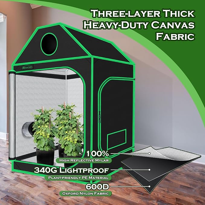 4x4 Grow Tent, 48"x48"x72" Roof Cube Plant Grow Tents with Observation Window and Floor Tray for Indoor Plant Growing Seedling