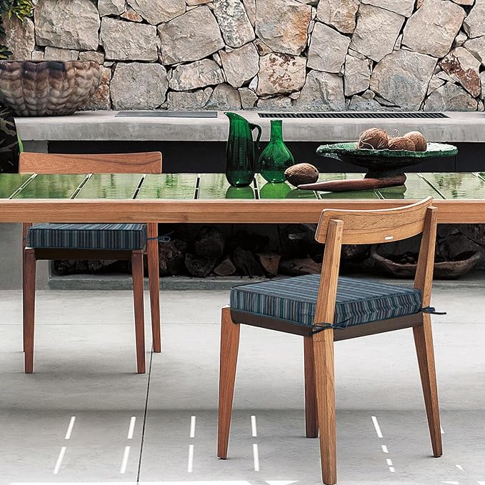 Sunbrella Square Corner Seat Cushions, 19" x 19" x 3", Set of 4, Indoor Outdoor Water Repellent Universal Chair Pads with Ties for Patio Furniture, Garden Dining Chairs, Troupe Dock