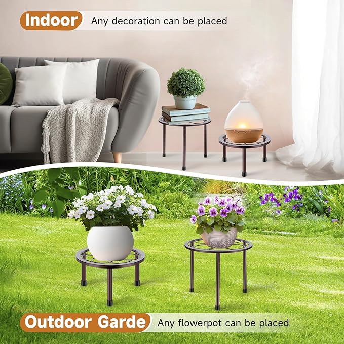 5 Pack Metal Plant Stand, Anti-Rust Iron Plant Stands for Indoor and Outdoor, Heavy Duty Flower Pot Stands for Multiple Plant, Black Potted Plant Holder for Garden Home (5 Pack Brown)