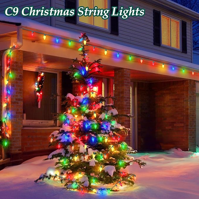 C9 LED Christmas Lights, 134FT 200 Bulbs Outdoor Christmas Decorations for House Waterproof String Lights Extendable Green Wire Fairy Lights for Patio Xmas Garden Party Wedding Indoor Multicolor