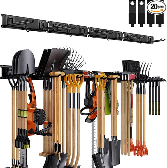 Garage Tool Organizer Wall Mounted, 64 Inches Adjustable Garden Tool Organizer Rack, 20 Pcs Heavy Duty Yard Tool Organizer Hold Up to 900lbs