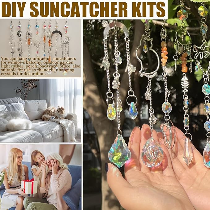 WASTROYAL 450 pcs DIY Sun Catcher Kit for Adult Crystal Suncatcher Rainbow Maker Crafts for Adults Sun Catchers Indoor Window Suncatcher Beads DIY Crystal Suncatcher Kit (Cat)