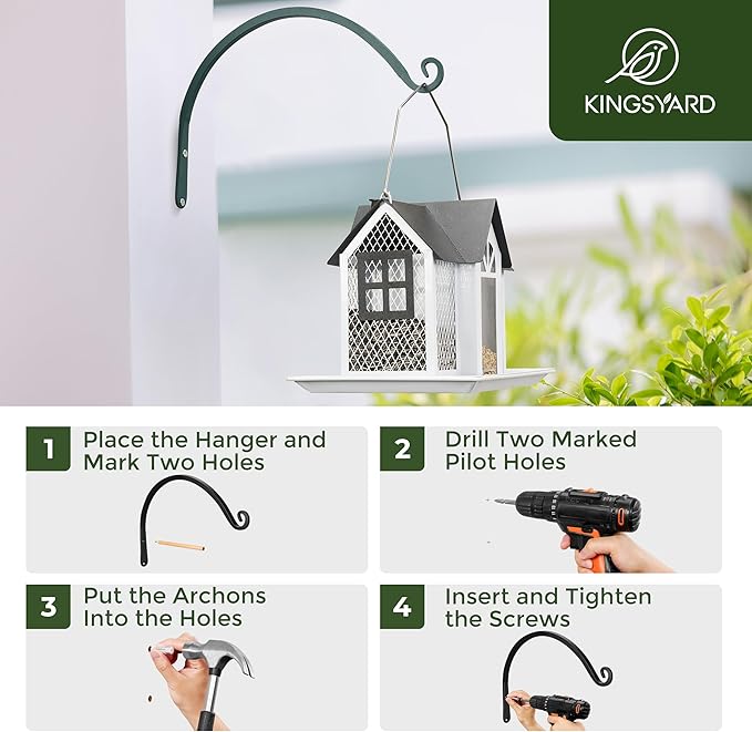 Kingsyard 2-Pack Wall Plant Hanger Outdoor - Heavy Duty Metal Hanging Bracket Hooks for Hanging Plant, Bird Feeders, Lanterns, Wind Chimes Outdoor & Indoor, 14-Inch/Green