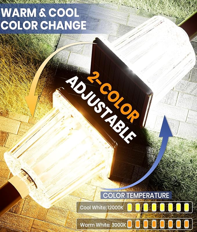 Super Bright Solar Pathway Lights Outdoor Powered,Adjustable Warm&Cool White,Waterproof IP65 Garden Decor Landscape Lighting Outside for Yard/Patio/Walkway/Driveway/Landscape (Cocoa Brown, 2 Pack)