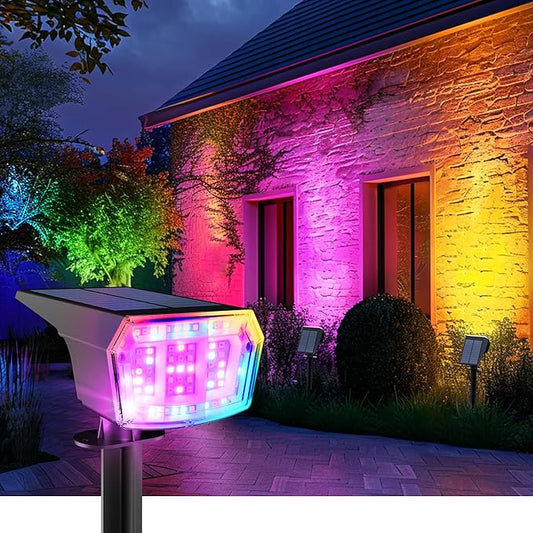 Solar Spot Lights Outdoor, 9 Lighting Modes RGB, Solar Lights Outdoor Waterproof IP65, 63 LED Landscape Spotlights for Halloween Christmas Decorations-1 Pack