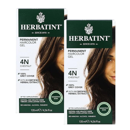 Herbatint Permanent Haircolor Gel, 4N Chestnut, 100% Grey 4.56 oz 2 Pack
