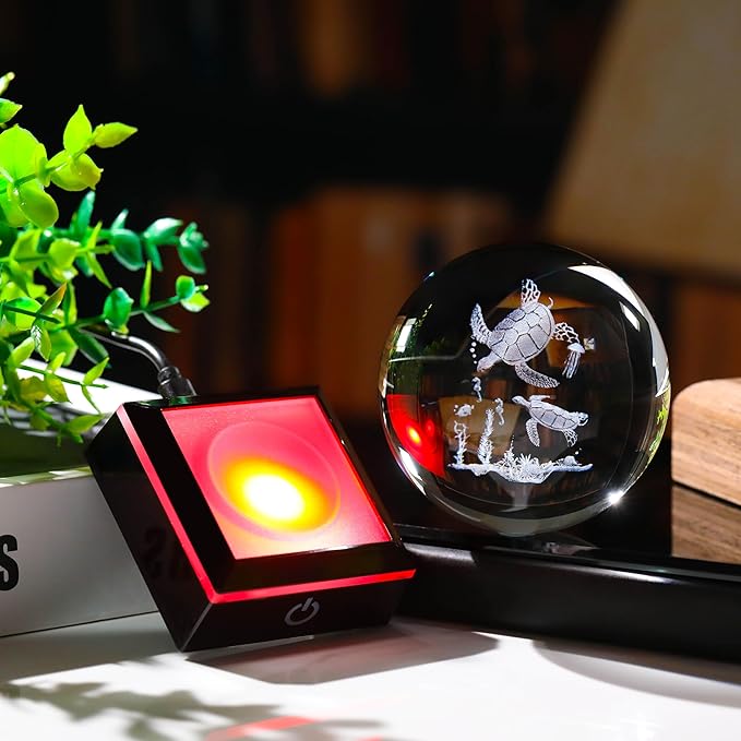 Qianwei Sea Turtle Gifts for Women 3D Crystal Ball 3.14'' - Laser Sea Turtle Decor Glass Animals Turtle Figurines Statue Stuff for Room Decorations Turtles Night Light