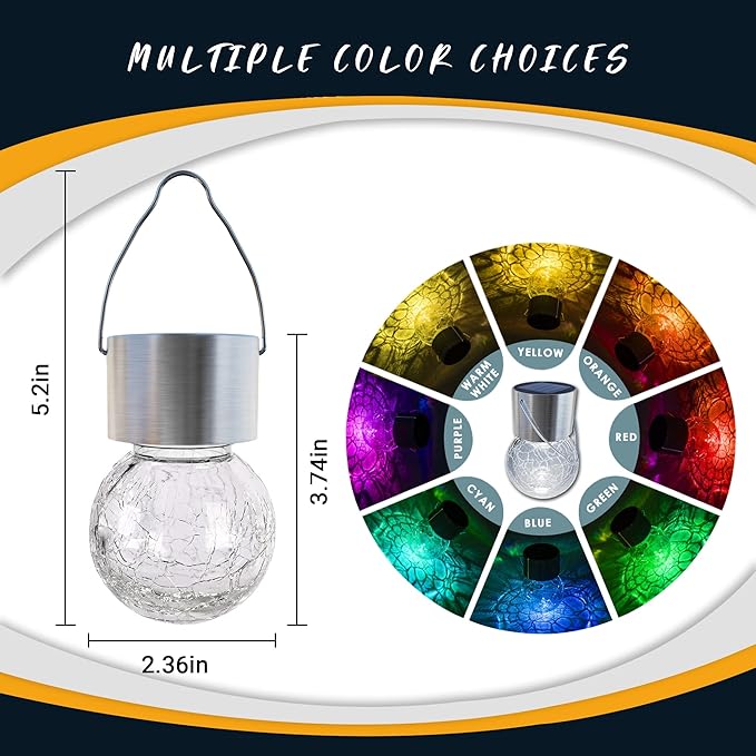 GIGALUMI 16 Pack Solar Outdoor Lights, Solar Hanging Lights for Christmas Decoration-Cracked Glass Solar Lights Outdoor Waterproof for Garden, Yard, Fence, Tree(Warm White)