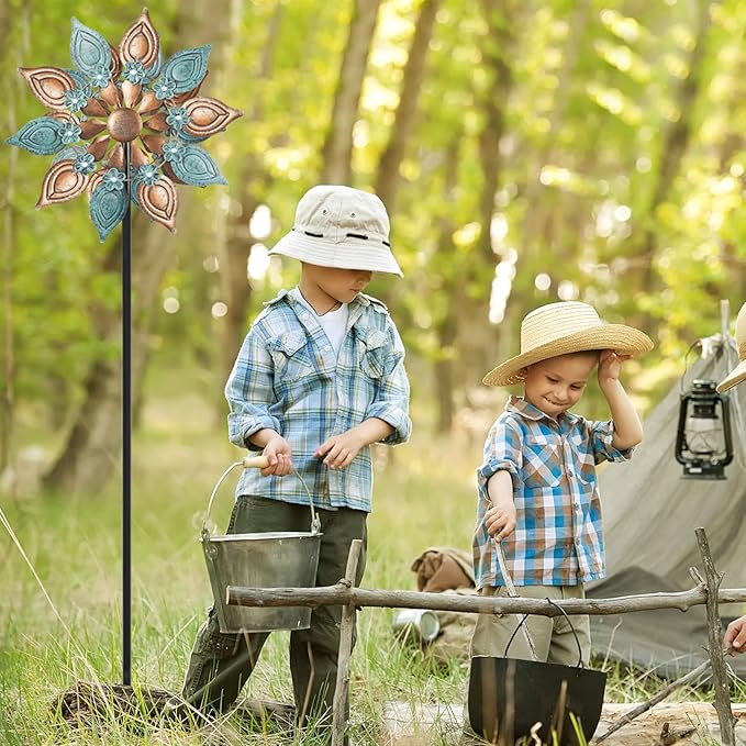 Decoroca Outdoor Wind Spinners Copper - 360 Degrees Metal Swivel Flowers&Leaves Wind Spinners for Patio, Lawn, Yard and Garden - for Classical Style - Festival Outdoor Decor