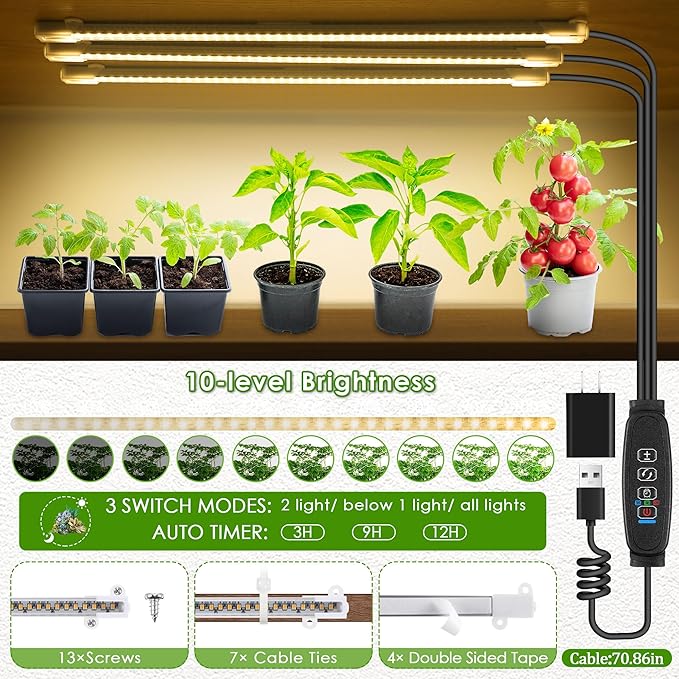 Plant Stand with Grow Lights Indoor, 7 Tiers Shape Plant Shelf with Light Full Spectrum Led Grow Light, Timer Function and Brightness Adjustment, Wood Plant Stand Indoor for Corner Living Room
