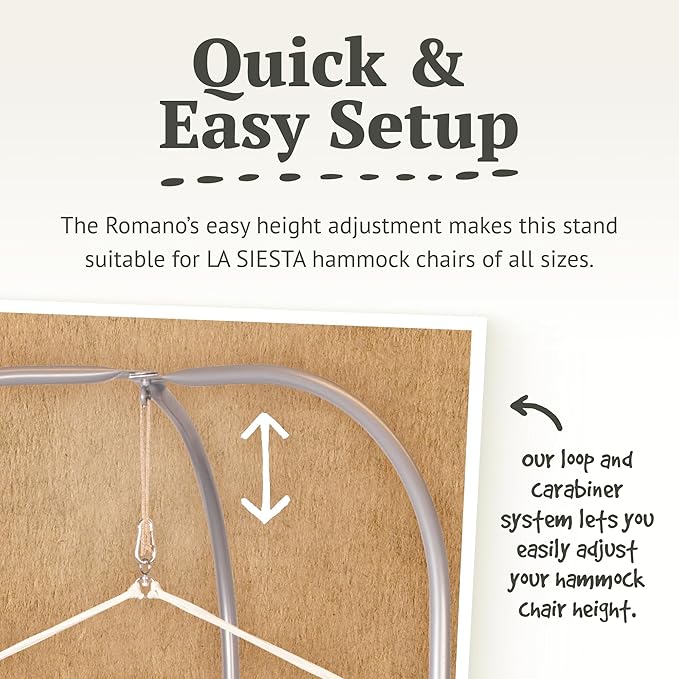 LA SIESTA - XL King Habana Cotton Hammock & Romano Steel Stand - Indoor Outdoor Hanging Chair Swing for Bedroom Porch Balcony - Boho Hanging Chair - Latte