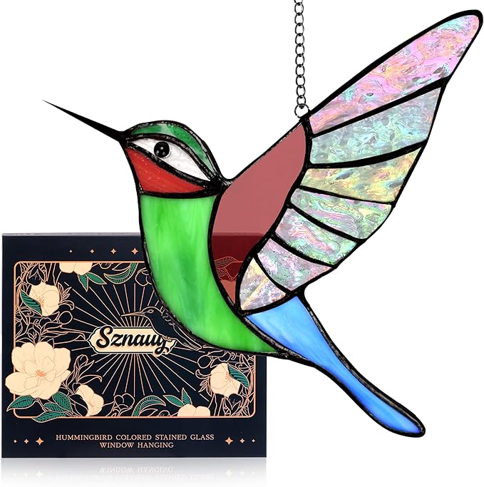 Hummingbird Gifts,Stained Glass Window Hanging,Handmade Suncatcher,Beautiful Hummingbird Ornament,Birthday for Ladies,Mom,Grandmas,and Bird Lovers