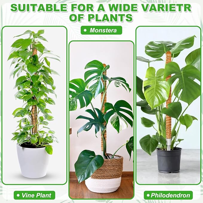 48 Inch Moss Pole, 3 Pack Bendable Moss Pole for Plants Monstera, Climbing Plants Indoor, Support Stakes, Coco Coir Poles, Trellis, Potted Plant Sticks Support