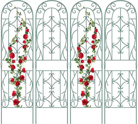 4 Pack Metal Garden Trellis for Climbing Plants,Green Metal Garden Trellis for Vines Plant Rose Vegetable Support,Large Decorative Outdoor Trellis