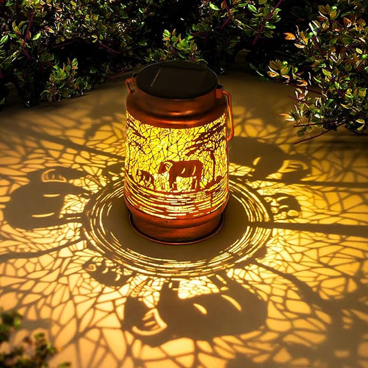 Solar Lanterns Outdoor Garden Decor, Gifts for Women, Mom, Grandma, Birthday, Thanksgiving, Decorative Waterproof Hanging Metal LED Light for Yard, Patio, Lawn, Landscape, Backyard (Elephant)