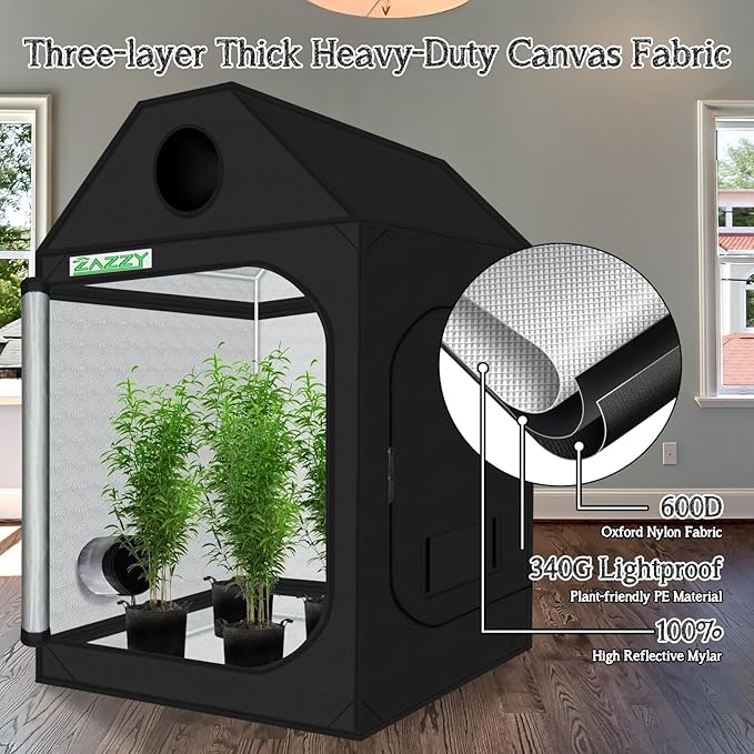 zazzy Grow Tent 60"x60"x72" Roof Cube Plant Grow Tents with Observation Window and Removable Floor Tray for Indoor Plant Growing Seedling 5x5
