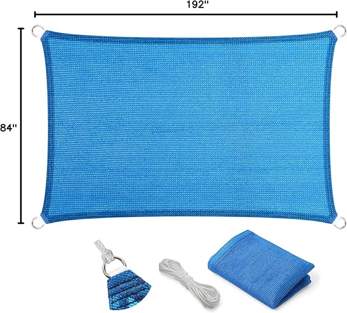 Eden's Decor Straight Flat-Edged Sun Shade Sail Rectangular 7' x 16' Blue UV-Blocking Outdoor Canopy Fabric Cloth Awning for Pergola Patio Garden Backyard Custom Size