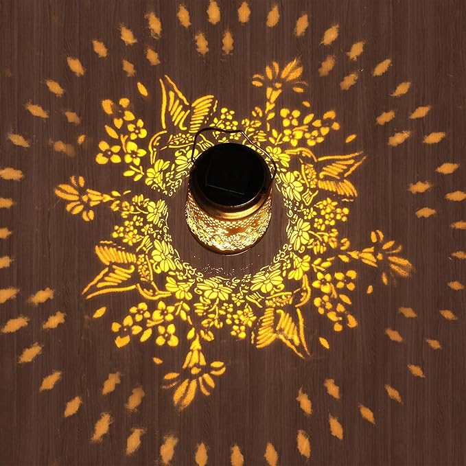 Solar Lanterns Outdoor Hummingbird Garden Decor, Birthday Gifts for Women Mom Grandma Metal Hanging Lantern Lights Waterproof Solar Lights with Shepherd Hook LED Decoration for Garden Yard Patio Lawn