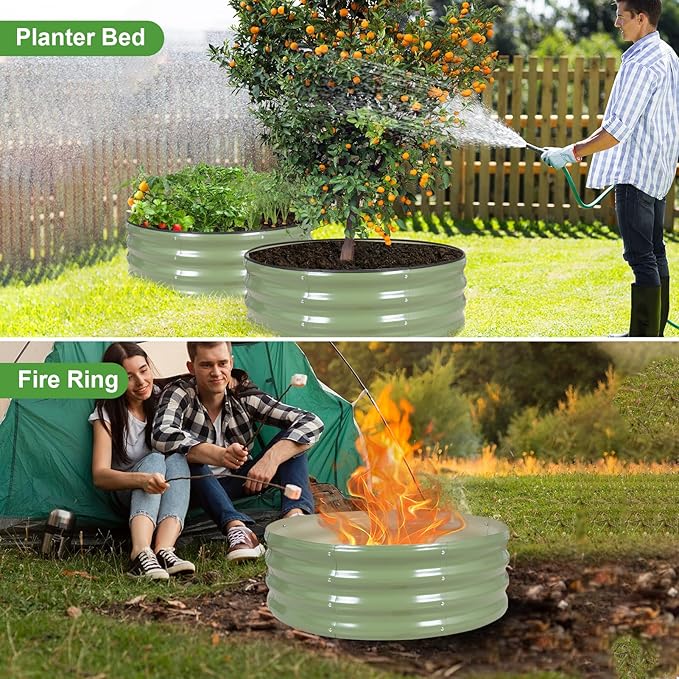 Galvanized Round Raised Garden Bed Outdoor-2Pack Raised Beds for Gardening| Metal Planter Box 3x3x1FT, Green