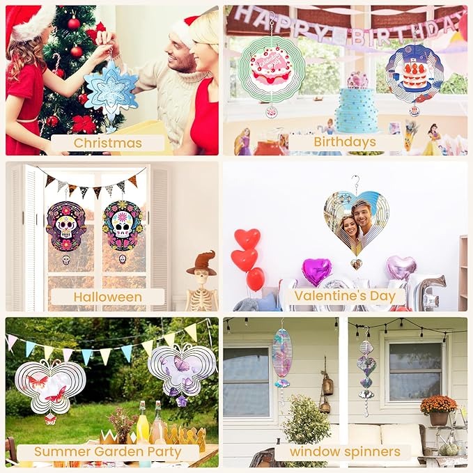 Sublimation Wind Spinner Blanks, 10 Pack10 Inch 3D Aluminum Metal Hanging Wind Spinner Bulk for Garden Yard Outdoor, Window Porch Decoration for Heat Press Transfer DIY