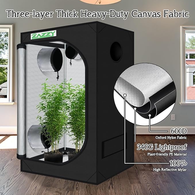 zazzy Grow Tent, 24"x36"x60" Hydroponic Grow Room Grow Tent Reflective Mylar Grow Tent with Window & Floor Tray for Indoor Plant Growing