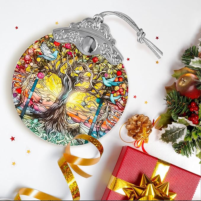 Tree of Life Suncatcher, Jocidea Stained Glass Hanging Decor, Tree of Life Christmas Ornament, Scene Decor, Room Decor, Home Decor, Holiday Party Decor, Christmas Decor