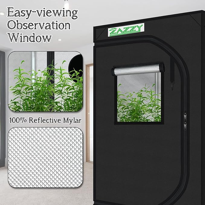 zazzy Grow Tent, 24"x36"x60" Hydroponic Grow Room Grow Tent Reflective Mylar Grow Tent with Window & Floor Tray for Indoor Plant Growing
