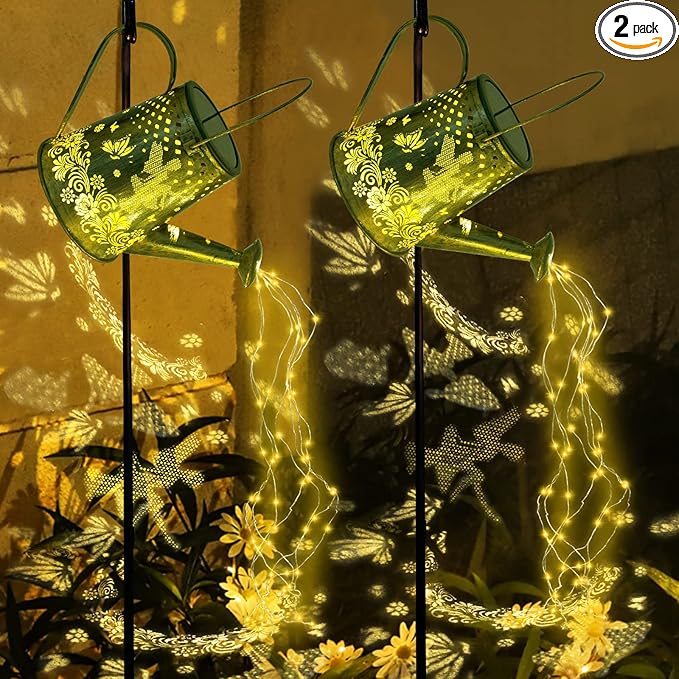 YJFWAL 2 Pack Watering can with Lights, Solar Watering can Lights, Memorial Gifts Garden Decor Outdoor Lanterns Waterproof for Garden Table Patio Yard Pathway Walkway