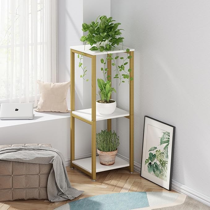 Plant Stand Indoor 3 Tier Tall Metal Corner Storage Tiered Plant Shelf Holder Multiple for Living Room Balcony Garden,Gold(3 Tier-Gold)