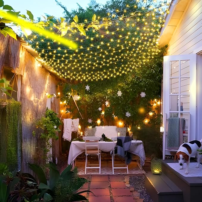 KNONEW 600ft 1500 LED Christmas String Lights Outdoor 8 Lighting Modes & Timer Dimmable Fairy Light Plug in Waterproof for Xmas Roof Yard Tree Wedding Party Holiday Decorations (Warm White)