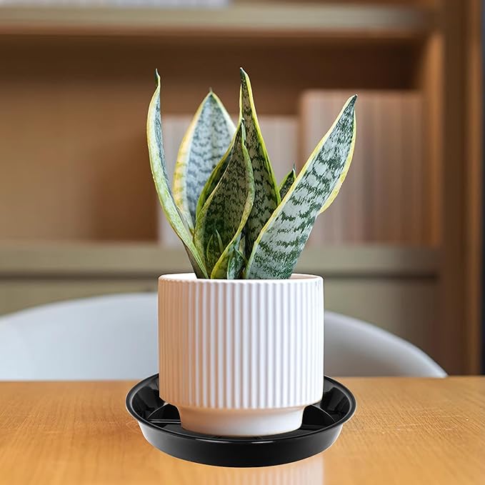 6 Pack Plant Saucer Drip Tray 16 inch, Potting Trays for Plants, Heavy Sturdy Plastic Planter Flower Pot Saucers for Indoor Outdoor Garden, Plant Water Drip Trays for pots (16", Black)