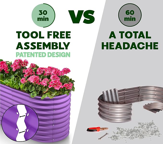 Galvanized Raised Garden Beds Outdoor // 4×2×2 ft Planter Raised Beds for Gardening, Vegetables, Flowers // Large Metal Garden Box (Purple) // Patented Tool-Free Design