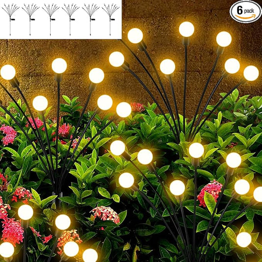 Solar Garden Lights - 6 Pack Solar Firefly Lights Outdoor Waterproof New Upgraded Swaying Landscape Lighting for Outside Pathway Patio Yard Garden Outdoor Decor Sway by Wind 8 LED Warm White