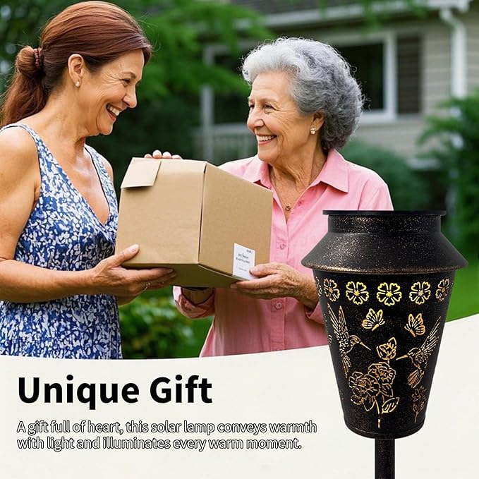 Solar Pathway Lights, Hummingbird Metal Copper Lantern for Garden, Patio, Lawn, Walkway, Outdoor Waterproof Landscape Lighting Decorative, Ideal Gifts for Women, Mom, Grandma