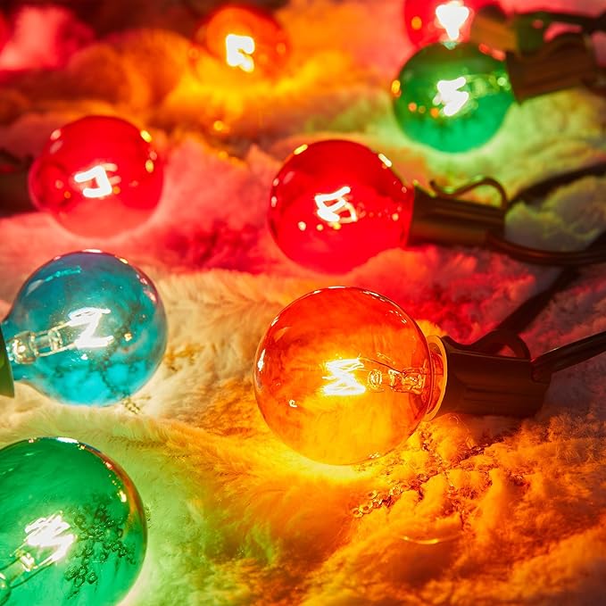 Brightown 50 Pack G40 Colorful Incandescent Bulb, Vintage Globe Replacement Light Bulb for Christmas Lights, 5 Watt E12 C7 Candelabra Base for Patio Yard Garden Holiday Xmas Decoration